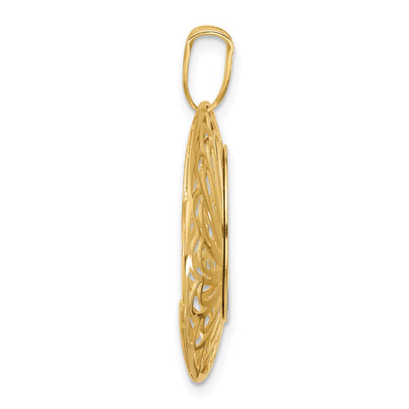 10k Two Tone Gold Pendant with Openwork Floral Design and Crescent Moon