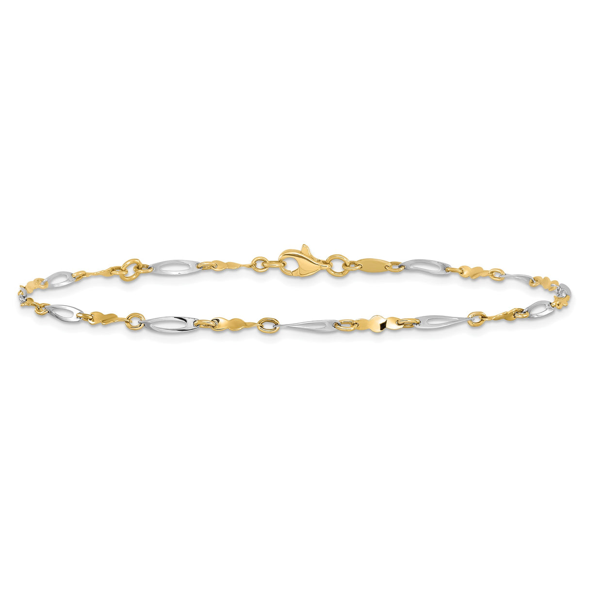 10K Two-tone Gold 2.5 mm Polished Chain Anklet alternate angle