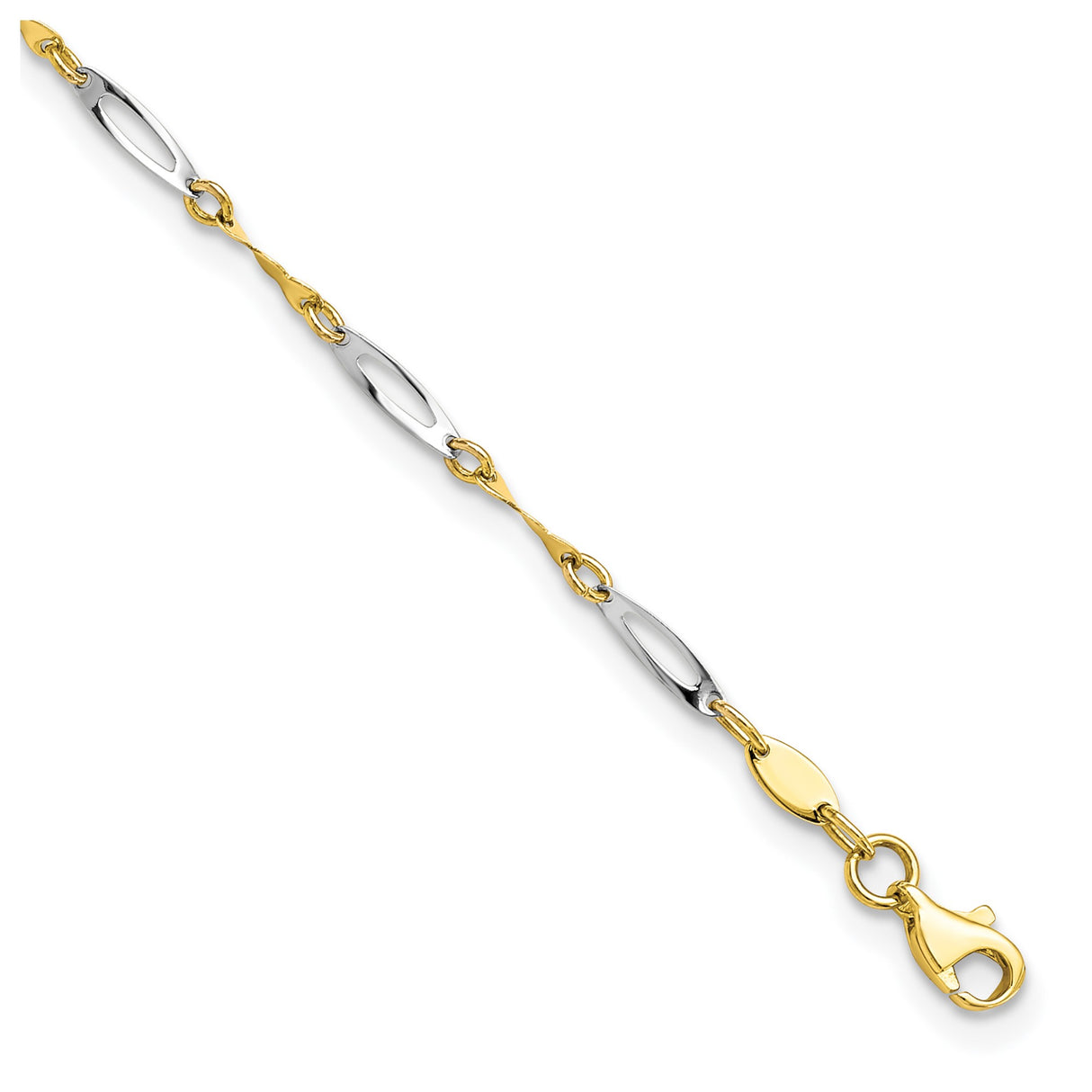 10K Two-tone Gold 2.5 mm Polished Chain Anklet detail view