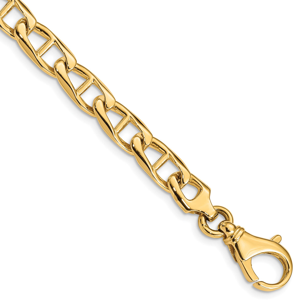 10K Yellow Gold 7 mm Polished Chain Bracelet, Solid shown for scale