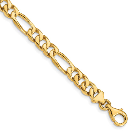 10K Yellow Gold 7 mm Figaro Chain Bracelet, Polished shown for scale
