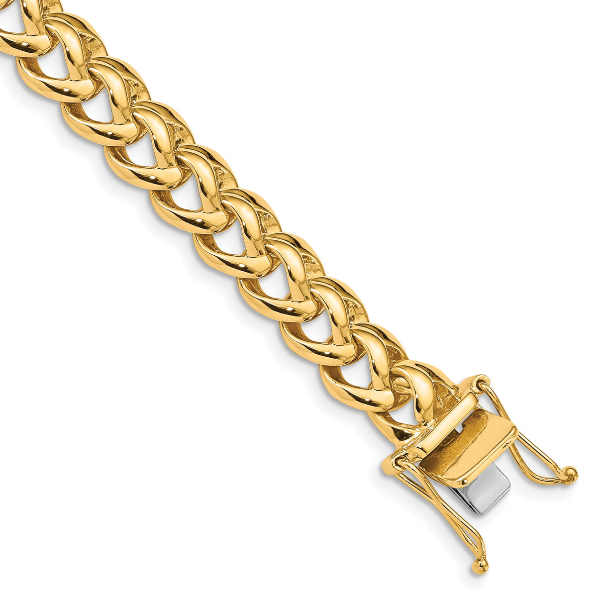 10K Yellow Gold 8.6 mm Polished Chain Bracelet, Solid shown for scale
