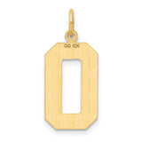 10k Yellow Gold Number 0 Pendant Charm, Textured Polished Numeric Design, Unisex Jewelry