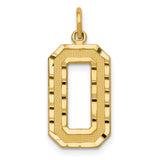 10k Yellow Gold Number 0 Pendant Charm, Textured Polished Numeric Design, Unisex Jewelry