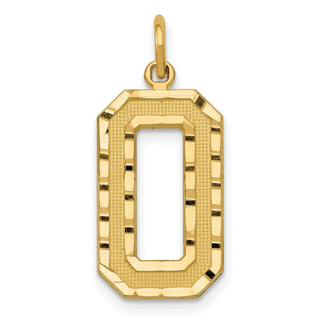 10k Yellow Gold Number 0 Pendant Charm, Textured Polished Numeric Design, Unisex Jewelry