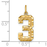 10k Yellow Gold Number 3 Pendant with Diamond Cut Edge and Textured Finish
