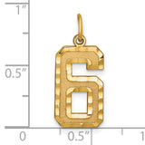10k Yellow Gold Number 6 Pendant with Textured Interior and Polished Edges, Unisex Sports Charm