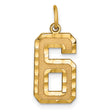 10k Yellow Gold Number 6 Pendant with Textured Interior and Polished Edges, Unisex Sports Charm