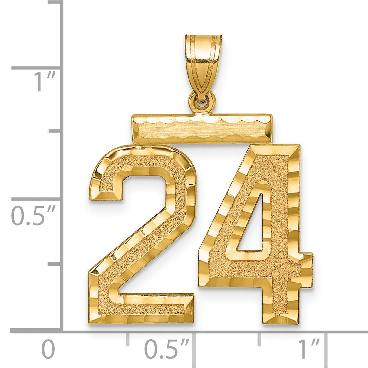 10k Yellow Gold Pendant, Number 24 Sports Charm with Textured Finish and Polished Edges, Unisex