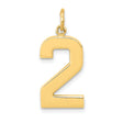 10k Yellow Gold Number 2 Pendant Charm, Polished Block Style, Unisex Modern Design