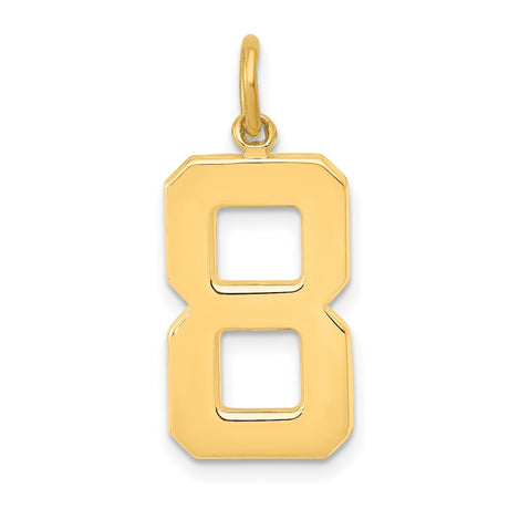 10k Yellow Gold Number 8 Pendant Charm, Polished Block Design, Symbol of Strength and Luck