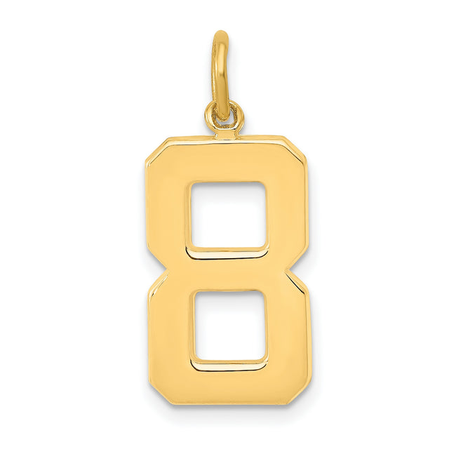 10k Yellow Gold Number 8 Pendant Charm, Polished Block Design, Symbol of Strength and Luck