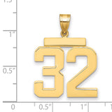 Large Polished Number 32 Charm Pendant in Real 10k Yellow Gold