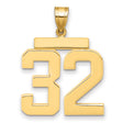 Large Polished Number 32 Charm Pendant in Real 10k Yellow Gold