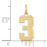 Medium Satin Number 3 Charm Pendant in Real 10k Yellow Gold