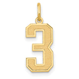 Medium Satin Number 3 Charm Pendant in Real 10k Yellow Gold