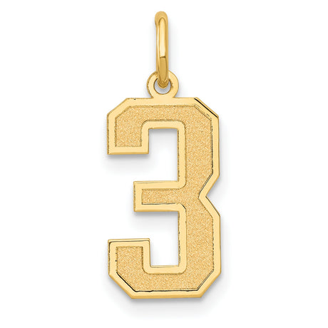 Medium Satin Number 3 Charm Pendant in Real 10k Yellow Gold