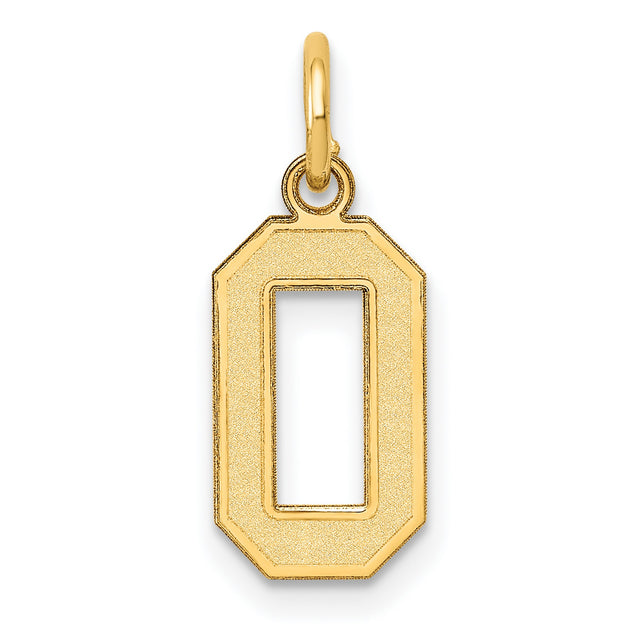 10k Yellow Gold Number 0 Pendant Charm, Block Style Open Design, Unisex Jewelry
