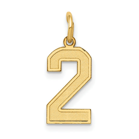 10k Yellow Gold Number 2 Pendant Charm, Bold Block Style with Textured Finish
