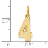10k Yellow Gold Number 4 Pendant, Polished and Textured Charm, Unisex Numerology Jewelry