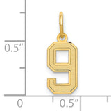 10k Yellow Gold Number 9 Pendant Charm, Bold Block Style, Unisex Sports or Team Jewelry