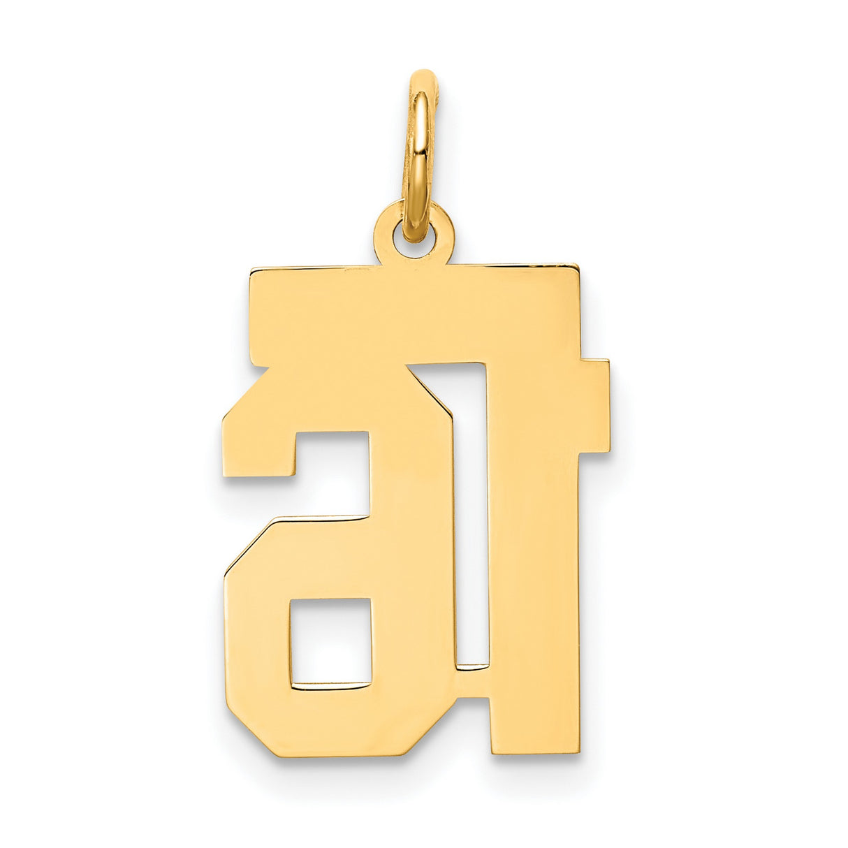 Small Satin Number 16 Charm Pendant in Real 10k Yellow Gold