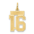 Small Satin Number 16 Charm Pendant in Real 10k Yellow Gold