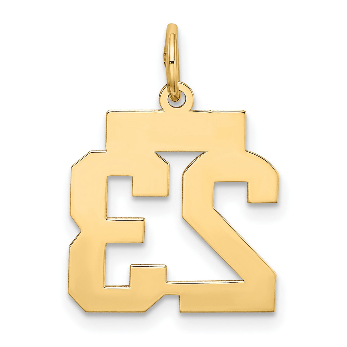 Small Satin Number 23 Charm Pendant in Real 10k Yellow Gold