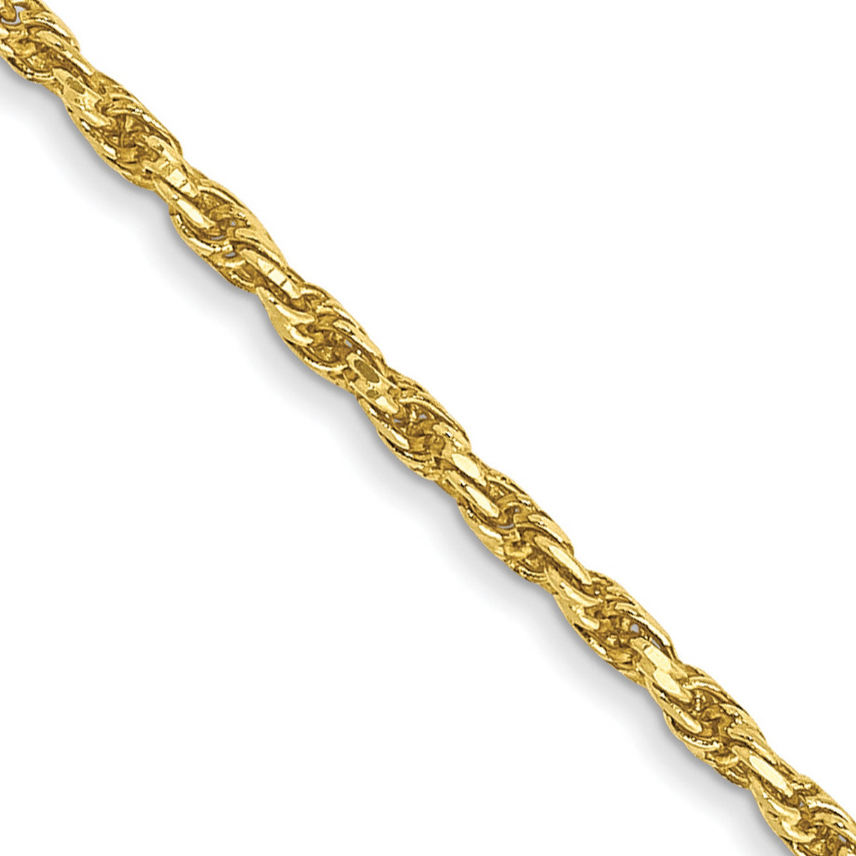 10K Yellow Gold 1.3 mm Rope Chain Necklace, Polished detail view