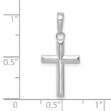 10k White Gold Cross Pendant, Sleek Beveled Design, High Polish Religious Charm for Men and Women