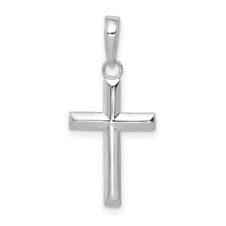 10k White Gold Cross Pendant, Sleek Beveled Design, High Polish Religious Charm for Men and Women
