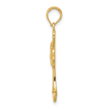 10k Yellow Gold Cross Pendant with Dove Charm, Polished Openwork Religious Design
