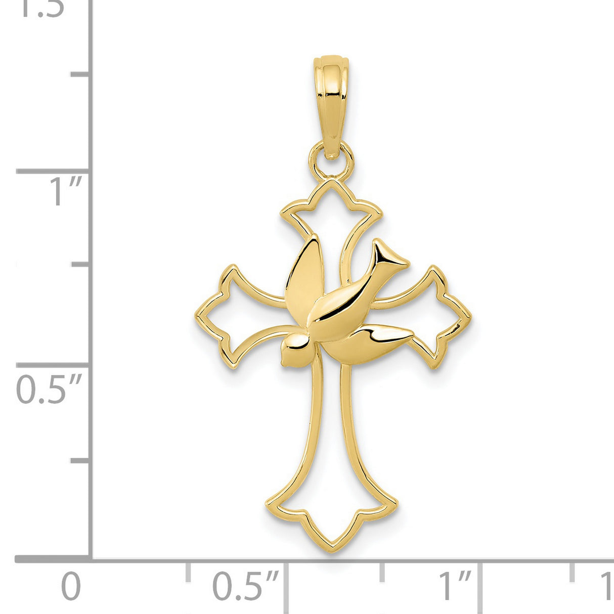 10k Yellow Gold Cross Pendant with Dove Charm, Polished Openwork Religious Design