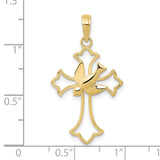 10k Yellow Gold Cross Pendant with Dove Charm, Polished Openwork Religious Design