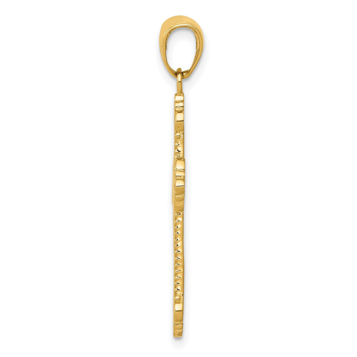 10k Yellow Gold Cross Pendant with Lace Pattern, Filigree Design, and Scrolling Heart Motif