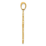 10k Yellow Gold Cross Pendant with Lace Pattern, Filigree Design, and Scrolling Heart Motif