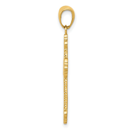 10k Yellow Gold Cross Pendant with Lace Pattern, Filigree Design, and Scrolling Heart Motif