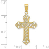 10k Yellow Gold Cross Pendant with Lace Pattern, Filigree Design, and Scrolling Heart Motif