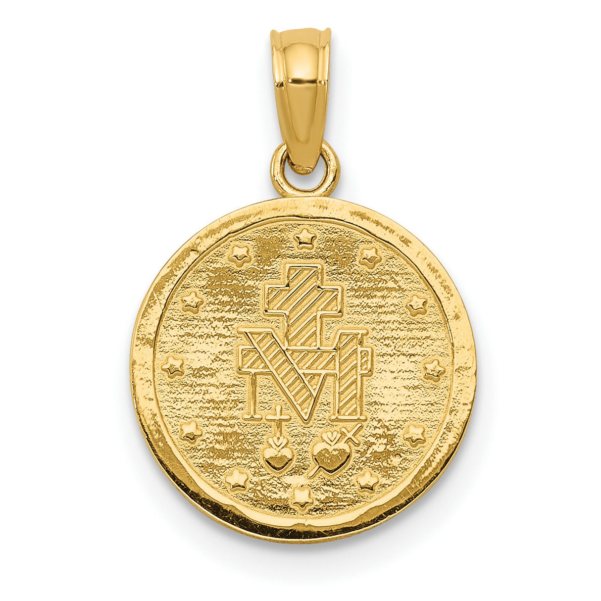 10k Yellow Gold Miraculous Medal Pendant Featuring Virgin Mary, Catholic Religious Charm