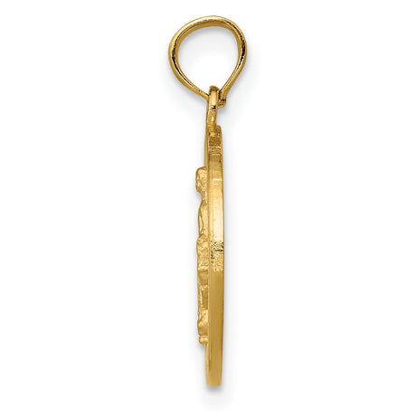 10k Yellow Gold Miraculous Medal Pendant with Virgin Mary Inscription, Catholic Charm