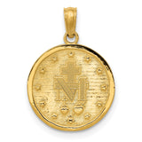 10k Yellow Gold Miraculous Medal Pendant with Virgin Mary Inscription, Catholic Charm