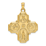 10k Yellow Gold Four-Way Catholic Cross Pendant with Sacred Heart and Saints
