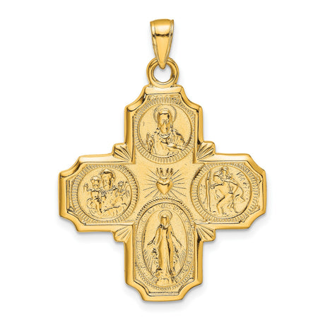 10k Yellow Gold Four-Way Catholic Cross Pendant with Sacred Heart and Saints