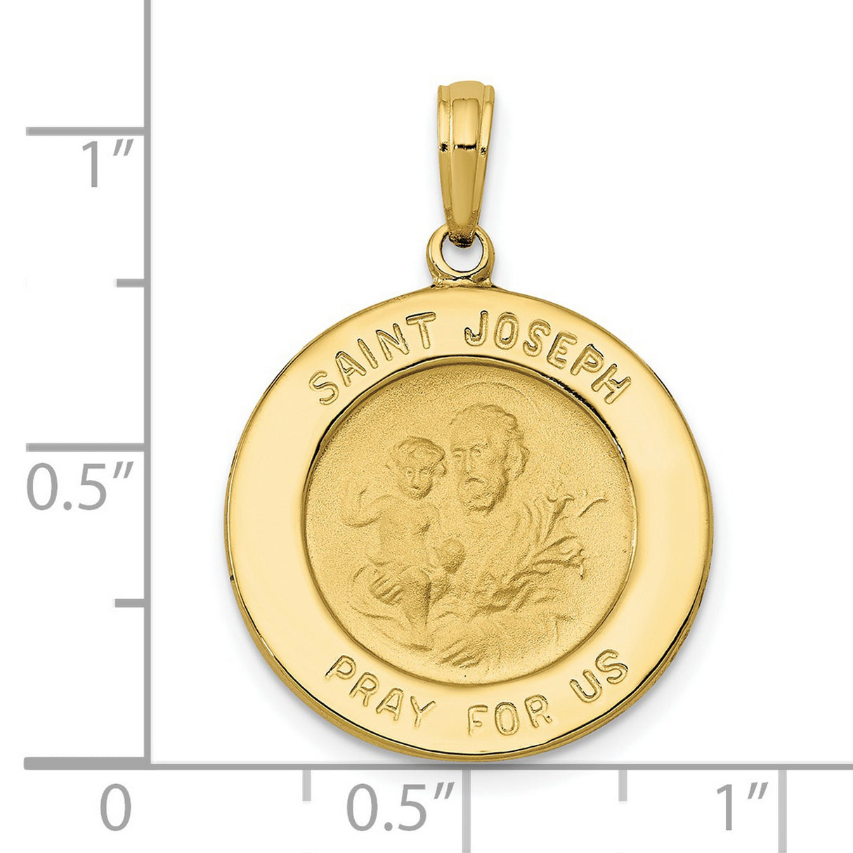 10k Yellow Gold Saint Joseph Medal Pendant with Jesus and Lily , Catholic Religious Charm