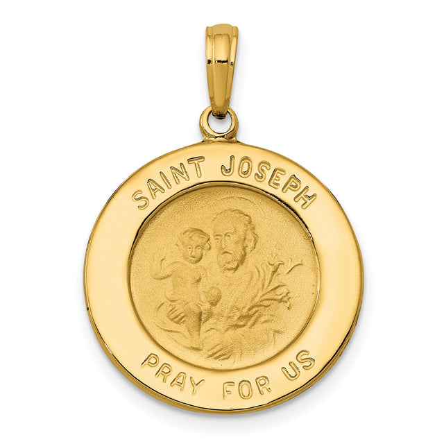 10k Yellow Gold Saint Joseph Medal Pendant with Jesus and Lily , Catholic Religious Charm