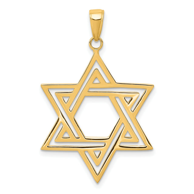 10k Yellow Gold Star of David Pendant with Interlocking Triangle Design