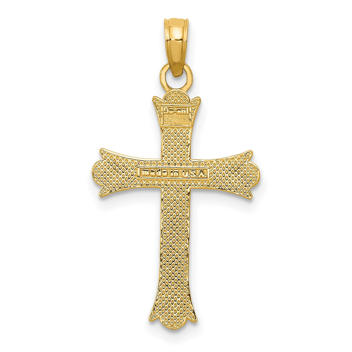 10k Yellow Gold Cross Pendant with Textured Fleur De Lis Design for Men and Women