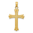 10k Yellow Gold Cross Pendant with Textured Fleur De Lis Design for Men and Women