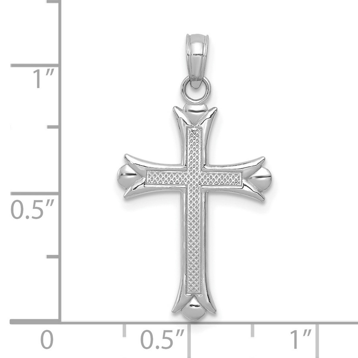 10k White Gold Cross Pendant with Fleur De Lis Design and Textured Lattice Pattern