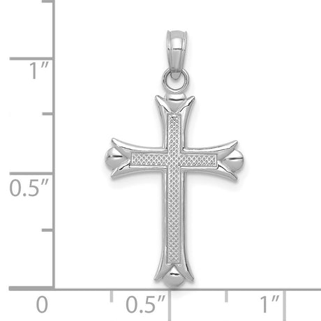 10k White Gold Cross Pendant with Fleur De Lis Design and Textured Lattice Pattern